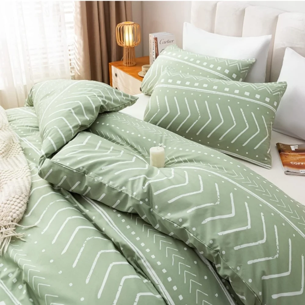 Boho Aztec Sage Green Twin Quilt Set – Soft Microfiber Bedding